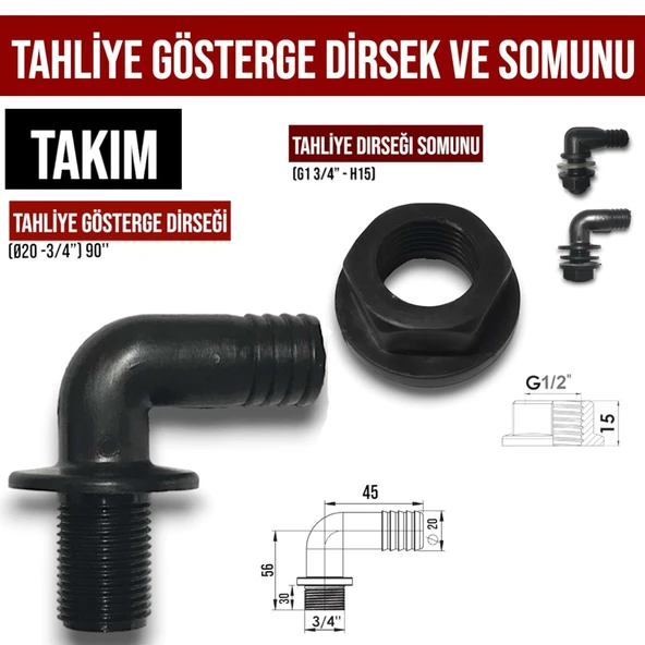 TAHLİYE GÖSTERGE DİRSEK VE SOMUNU TAKIM ürün görseli 1