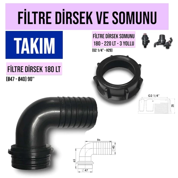FİLTRE DİRSEK VE SOMUNU TAKIM 180 LT ürün görseli 1