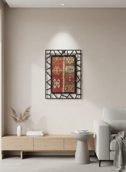 Modern Çerçeveli 60 Yıllık Antika Malatya Kilim Tablo ürün görseli 1