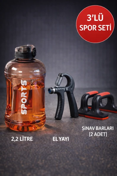 3’lü Spor Seti 2,2 L Damacana Suluk + Ayarlanabilir El Yayı + 2’li Şınav Barı ürün görseli 1