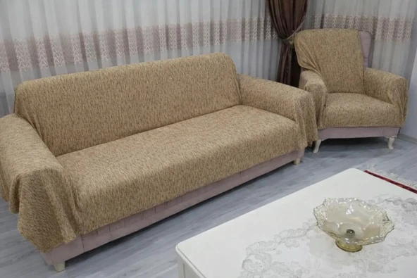 Mandaş Şönil Dokuma Koltuk Örtüsü Maxi Takım 3+3+1+1 K Bej ürün görseli 1
