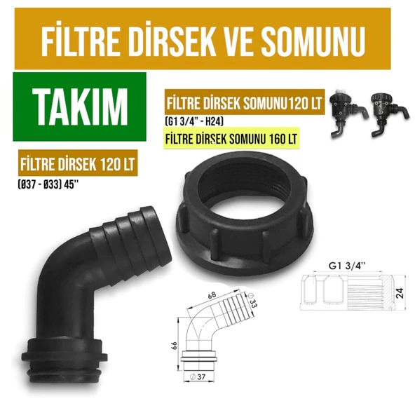 FİLTRE DİRSEK VE SOMUNU TAKIM 120 - 160 LT ürün görseli 1