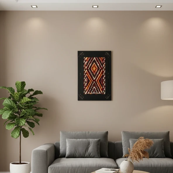80 Yıllık Türkmen Çadır Bandı El Dokuması Kilim Metal Tablo ürün görseli 1