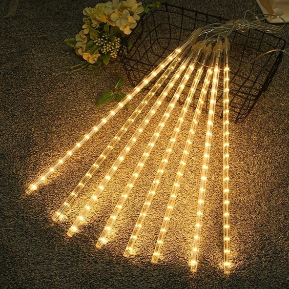 10'lu 45 cm Plastik Meteor LED USB 2M Kablo Sarı Renk Ağaç Işığı  Renk Değiştiren Asmalı Dekoratif Bahçe ve Dış Mekan Aydınlatması ürün görseli 1