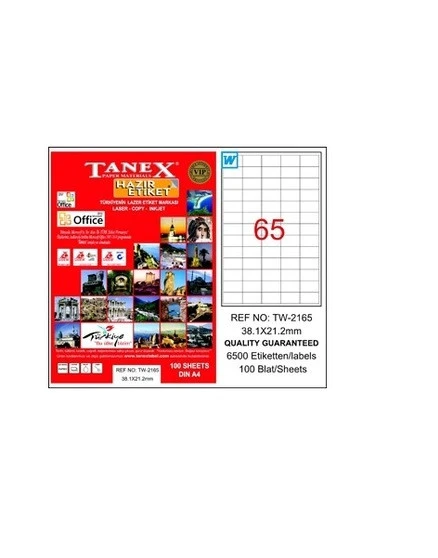 TANEX LAZER ETİKET 65 li (6500) 38,1x21,2 TW-2165 A4 ürün görseli 1