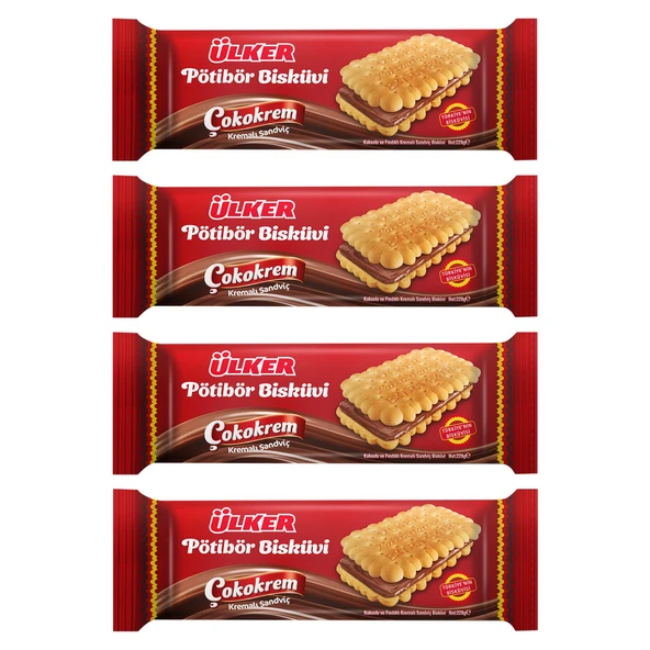 Ülker Çokokrem Kremalı Sandviç Pötibör Bisküvi 229 gr x 4 Adet ürün görseli 1