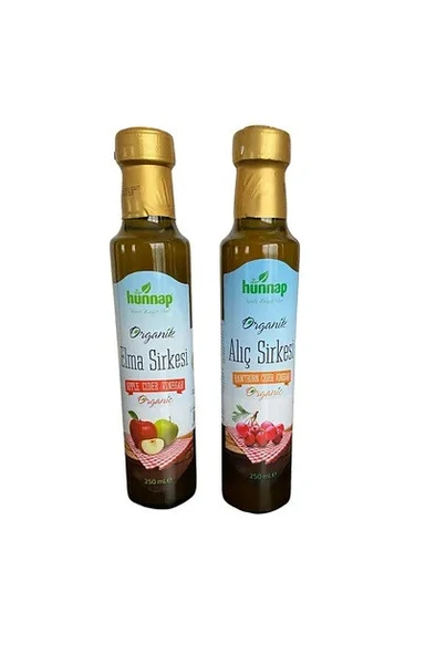 HÜNNAP ORGANİK ALIÇ SİRKESİ 250ML + ELMA SİRKESİ 250ML CAM ürün görseli 1