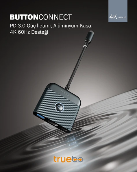 Truebo ButtonConnect 3in1 Aç/Kapa Tuşu HDMI Hub - Resim 6