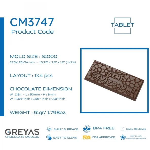 Polikarbon Tablet Çikolata Kalıbı 51 Gr. | Cm-3747 - Resim 2