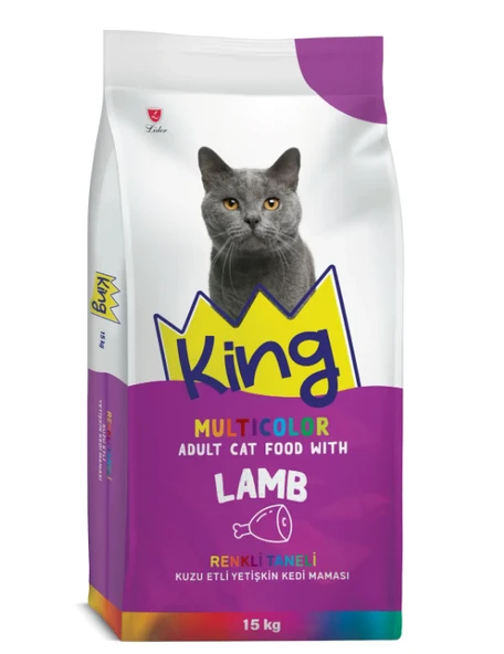 King Multicolor Renkli Taneli Kuzu Etli Yetişkin Kedi Maması 15 Kg ürün görseli 1