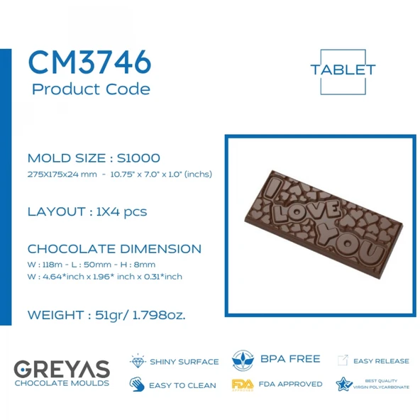 Polikarbon Tablet Çikolata Kalıbı 51 Gr. | Cm-3746 - Resim 4