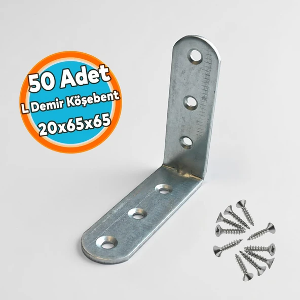 ( 50 Adet ) Köşe Birleştirme L Demir Yuvarlak Başlı 20x65x65  Metal Bağlantı Sabitleme Set Aparatı ürün görseli 1