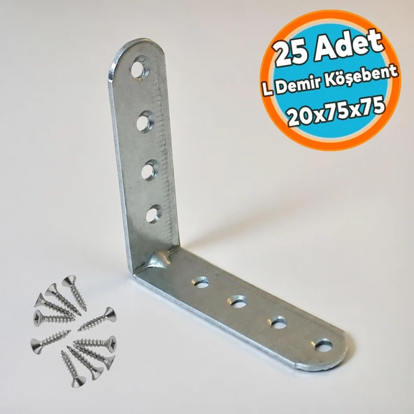 25’li Set L Demir Gönye Yuvarlak Başlı 20x75x75 mm Köşe Birleştirme Metal Montaj Sabitleme Aparatı ürün görseli 1