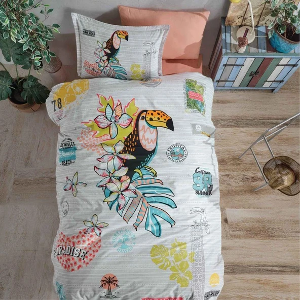 Clasy Ranforce Nevresim Takımı Tek Kişilik Paradise V1 Somon ürün görseli 1
