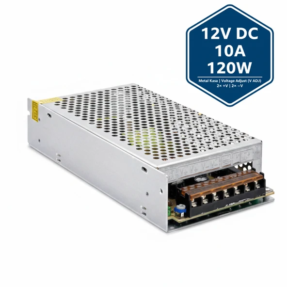 Hightek 12V 10A Metal Kasa Adaptör | 120W DC Güç Kaynağı | Kalın Gövde ürün görseli 1