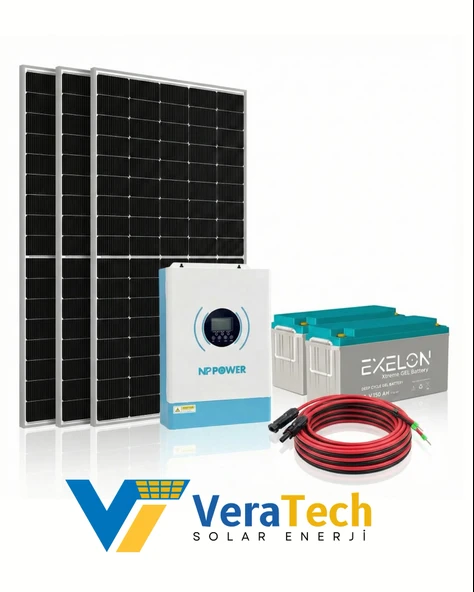 VeraTech Solar Enerji Bahçe Evi Paketi 3KVA İnverter 1250W Güneş Paneli 300AH Jel Akü ürün görseli 1