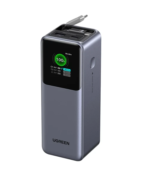 UGREEN Nexode Pro 20.000 mAh 165W USB-C Makaralı Dahili Kablolu Hızlı Şarj Powerbank,2xUCB-C, 1xUSB-A, 55987B ürün görseli 1