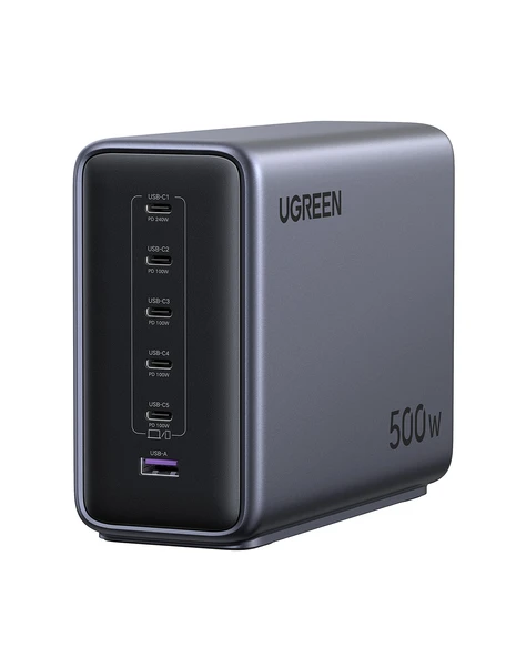 UGREEN Nexode 500W GaN 6 Portlu Hızlı Şarj Cihazı İstasyonu, PD 3.1 5xUSB-C, 1xUSB-A, 2M Kablolu, Gri, 55550B ürün görseli 1