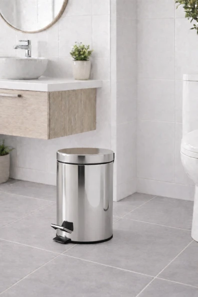 Krom 3 Lt Pedallı Metal Banyo, Tuvalet, Mutfak ve Ofis Çöp Kovası Titan 7003 ürün görseli 1