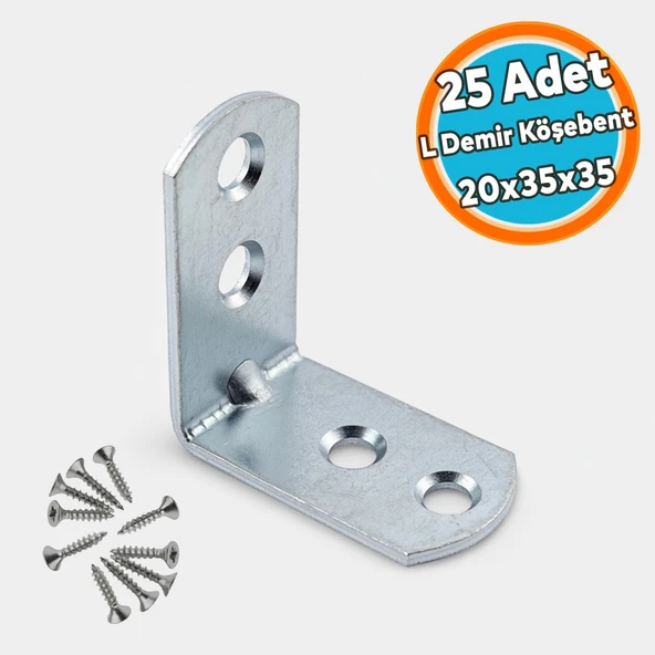 L Demir Gönye Yuvarlak Başlı 20x35x35 mm Metal Köşe Birleştirme Montaj Sabitleme Aparatı (25 Adet) ürün görseli 1