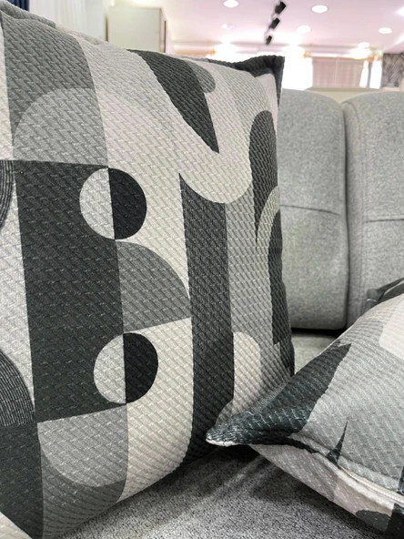 NIVEMESHOME GEOMETRİK GRİ-SİYAH DESENLİ 45X45 KIRLENT KILIFI ürün görseli 1