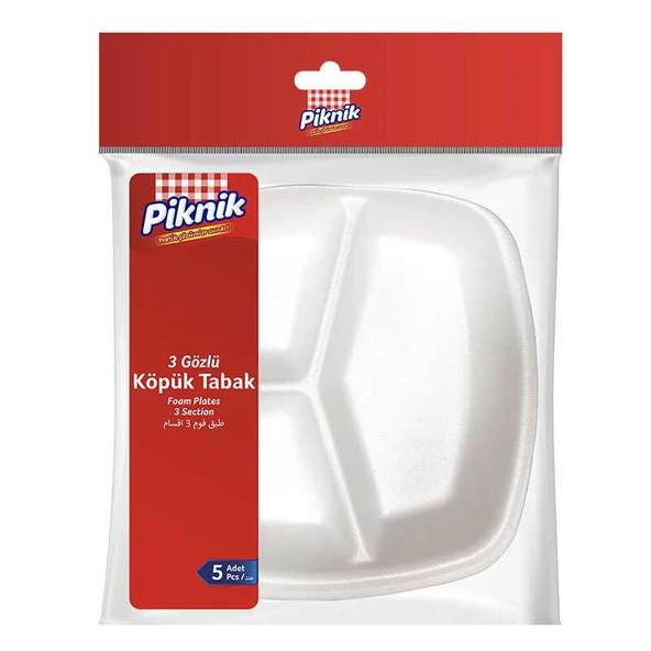 Piknik Köpük Tabak 3 Gözlü 5'li ürün görseli 1