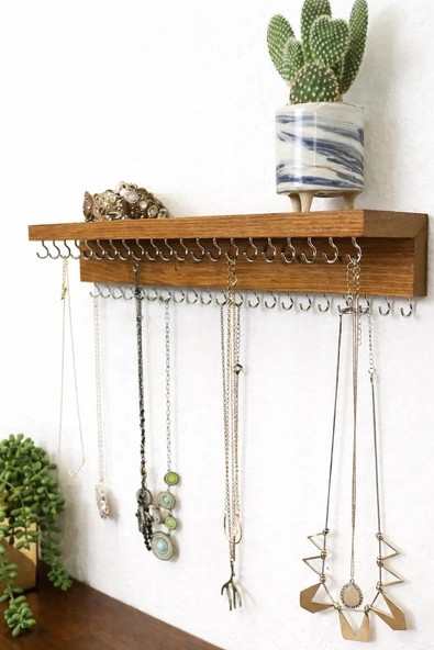 50cm 42kanca Kolye Asma Aparatı Kolye Askısı Metal Takı Standı Ahşap Duvar Askılık & Anahtarlık ürün görseli 1