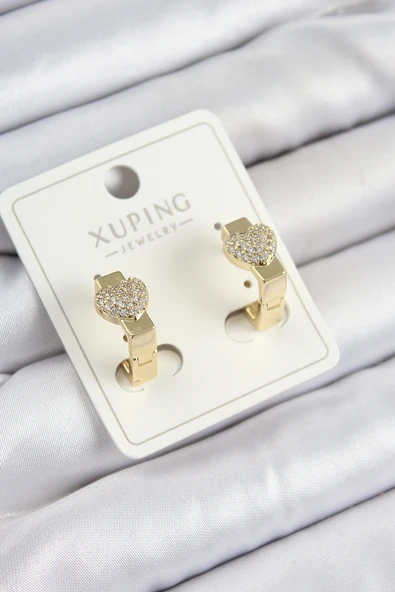 Xuping Zirkon Taşlı Kalp Model Gold Renk Kadın Küpe // XD-BKP10857-ST ürün görseli 1