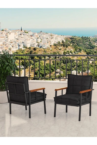 Modern Balkon, Bahçe, Cafe, Metal Koltuk, Kanepe Tekli - Siyah ürün görseli 1
