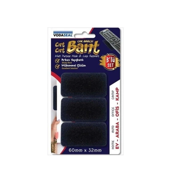 Vodapol Çok Amaçlı Cırt Bant 60*32mm 3lü Siyah ürün görseli 1