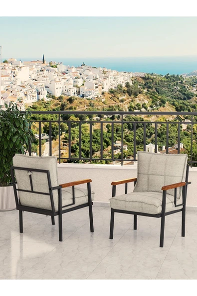 Modern Balkon, Bahçe, Cafe, Metal Koltuk, Kanepe Tekli - Krem ürün görseli 1