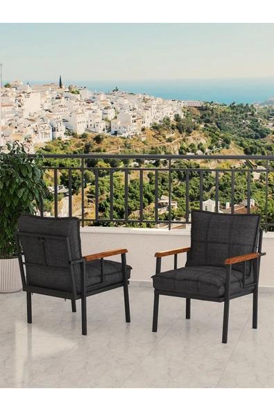 Modern Balkon, Bahçe, Cafe, Metal Koltuk, Kanepe Tekli - Antrasit ürün görseli 1