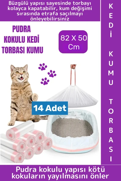 Evcil Hayvan Pet Yırtılma Dayanıklı Kötü Koku Önleme Pudra Kokulu Kedi Kumu Torbası 82x50 Cm 14 Adet ürün görseli 1