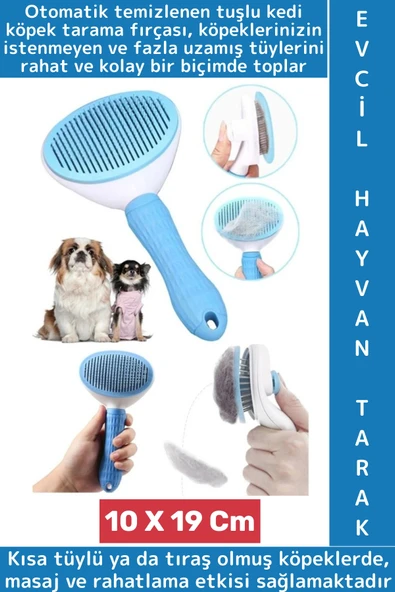 Evcil Hayvan Kendinden Tuşlu Otomatik Temizlenen Masaj Etkili Pet Kedi Köpek Tüy Toplama Tarağı Mavi ürün görseli 1