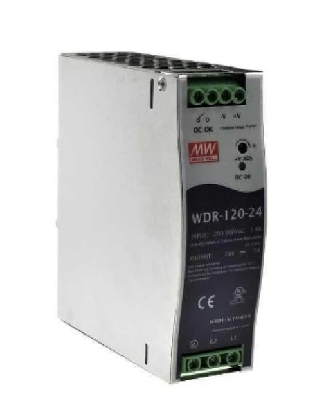 Mean Well  WDR-120-24   24VDC 5.0A Trifaze Ray Montaj Güç Kaynağı ürün görseli 1