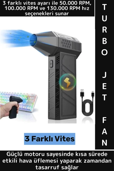 Kompakt Klavye Bilgisayar Eşya Mangal Araç Kir Toz Temizlik 3 Vites Ayarlı Hafif Taşınabilir Jet Fan ürün görseli 1