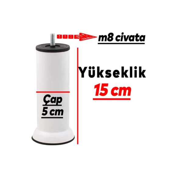 Koltuk Ünite Destek Ayağı Beyaz M8 Civata 15 cm ürün görseli 1