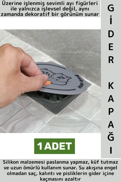 Lavabo Banyo Mutfak Pas Küf Tutmaz Sevimli Ayı Figür Koku Önleyici Kulplu Esnek Silikon Gider Kapağı ürün görseli 1