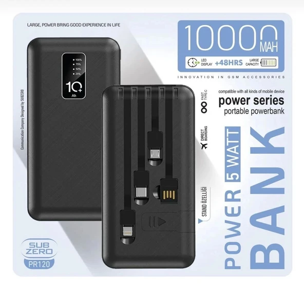 PR120 10.000 MAH. - TAŞINABİLİR ŞARJ POWERBANK STANDLI 3 in 1 ürün görseli 1