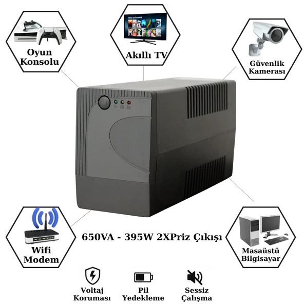 UPSET Microactive 650VA 395W Line-Interactive UPS Kesintisiz Güç Kaynağı 2 Priz ürün görseli 1