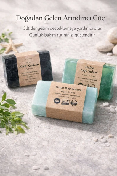 Derin Arındırıcı ve Gözenek Sıkılaştırıcı Doğal Detoks 3 lü Doğal Sabun Seti ürün görseli 1
