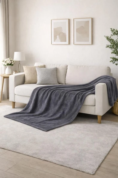 Wella Soft 130x170 cm Tv Battaniyesi Koyu Gri ürün görseli 1
