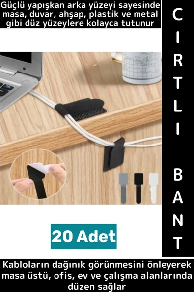 Montanjsız Masa Üstü Ev Ofis Kablo Karışıklık Düzenleyici Şık Kendinden Yapışkanlı Cırt Bant 20 Adet ürün görseli 1
