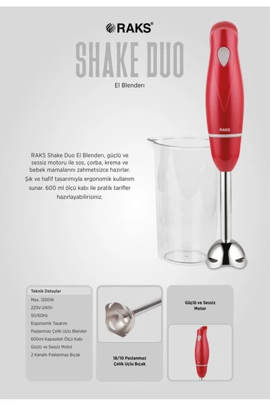 Raks Shake Duo 1200 Watt 600 ML El Blender ürün görseli 1