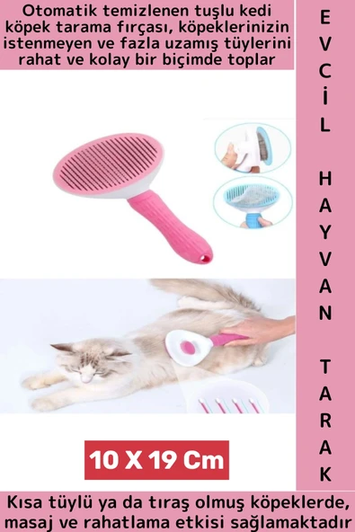 Evcil Hayvan Kendinden Tuşlu Otomatik Temizlenen Masaj Etkili Kedi Köpek Tüy Toplama Tarağı Pembe ürün görseli 1