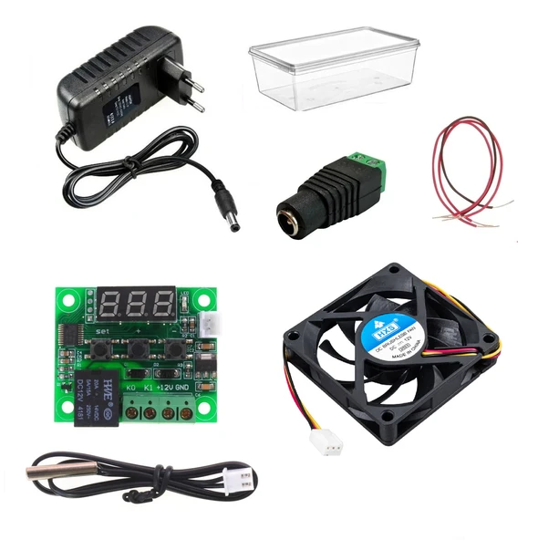 DC 12V Adaptörlü Dijital Termostat Sıcaklık Kontrol Kartı ile 12V Fan Pervane Çalıştırma Devresi Öğrenci Hobi Deney Seti ürün görseli 1