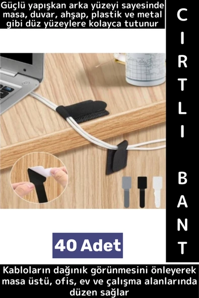 Montanjsız Masa Üstü Ev Ofis Kablo Karışıklık Düzenleyici Şık Kendinden Yapışkanlı Cırt Bant 40 Adet ürün görseli 1
