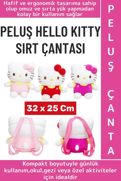 Yeni Sezon Çocuk Genç Kadın Gündelik Okul Sevimli Hello Kitty Yumuşak Peluş Sırt Çantası 32 X 25 Cm ürün görseli 1