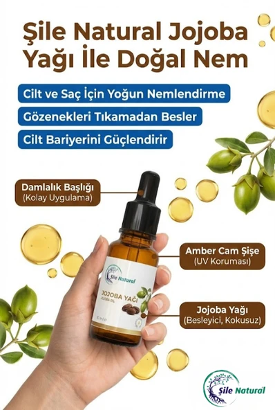 %100 Saf Jojoba Yağı 10 ml  Doğal Cilt ve Saç Bakım Yağı Nemlendirici & Besleyici ürün görseli 1