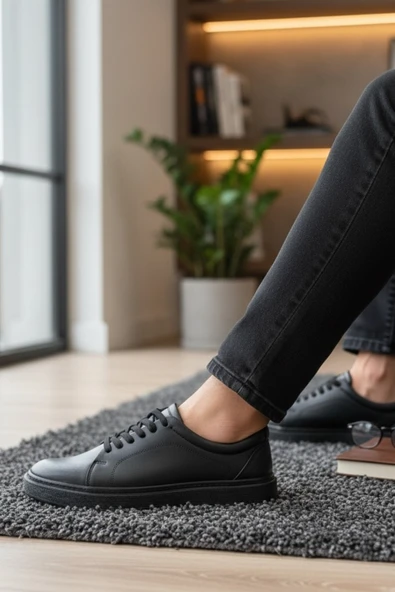 Enoch Erkek Klasik Ayakkabı - Minimalist Kesim Ve Monokrom Esnek Hafif Tabanlı Bağcıklı Model ürün görseli 1